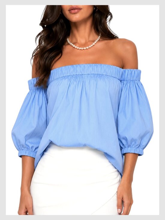 Milly Tops - Milly Blouse Sky Blue Off Shoulder Puff Sleeve S